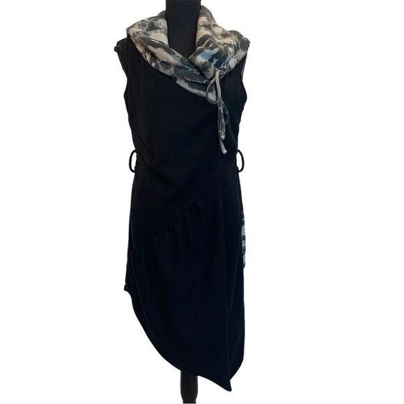 LAUREN Bagliore Black wrap dress coat gray high rolled collar sleeveless Sz S - Picture 3 of 14